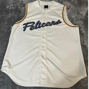 Mens Wilson Pelicans Baseball Jersey White Sleeveless Athletic Apparel Size XL